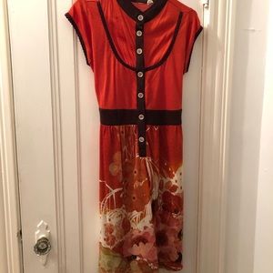 Burnt orange floral print dress. Medium.